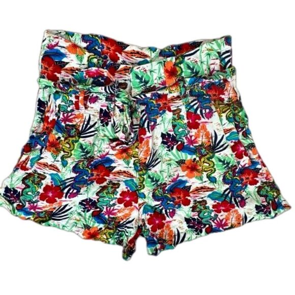 Noisy May Women's Floral Dragon Print Shorts Tropical Parrot Palm Size S - Picture 1 of 12
